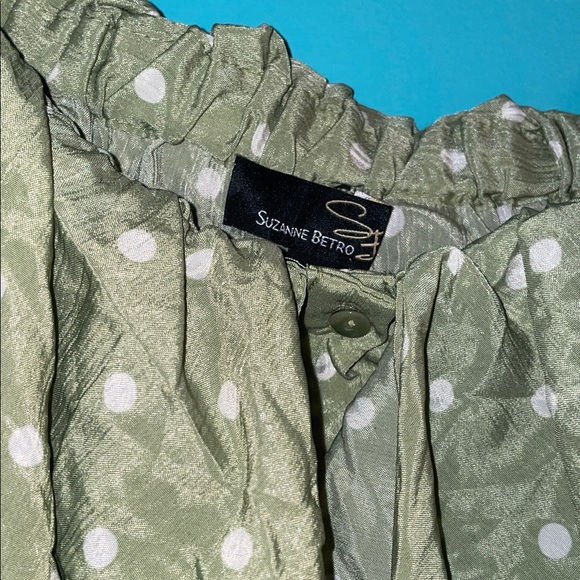 Suzanne Betro Olive Blouse with White Dots - Picture 1 of 16
